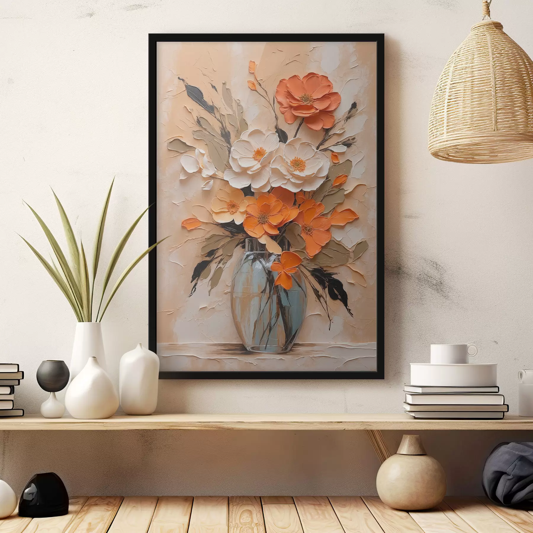 Fototapete Blumen in Vase in Öl auf beigem Hintergrund f38673