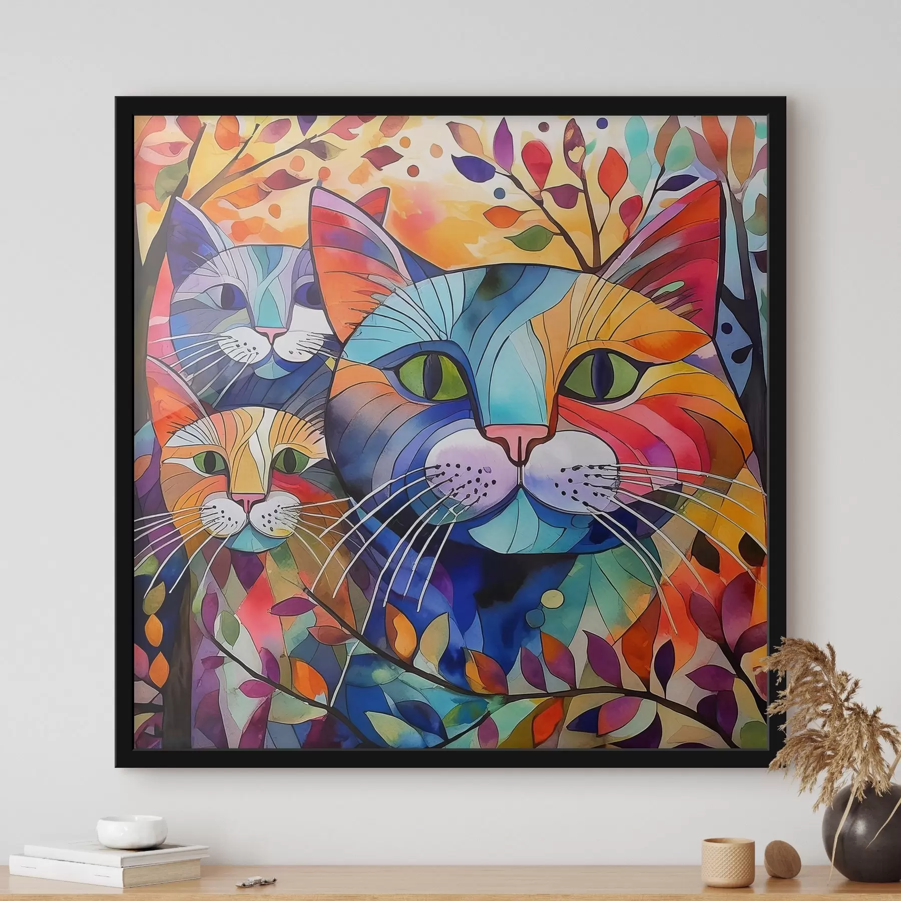 Fototapete Mehrfarbige Abstraktion mit Katzen f38814