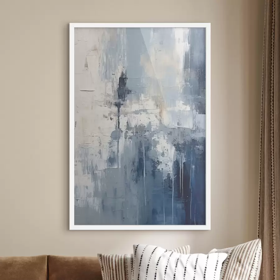 Fototapete Abstraktes minimalistisches Ölgemälde, gerieben, geometrisch, Flecken, blaue und weiße Farbe f38906