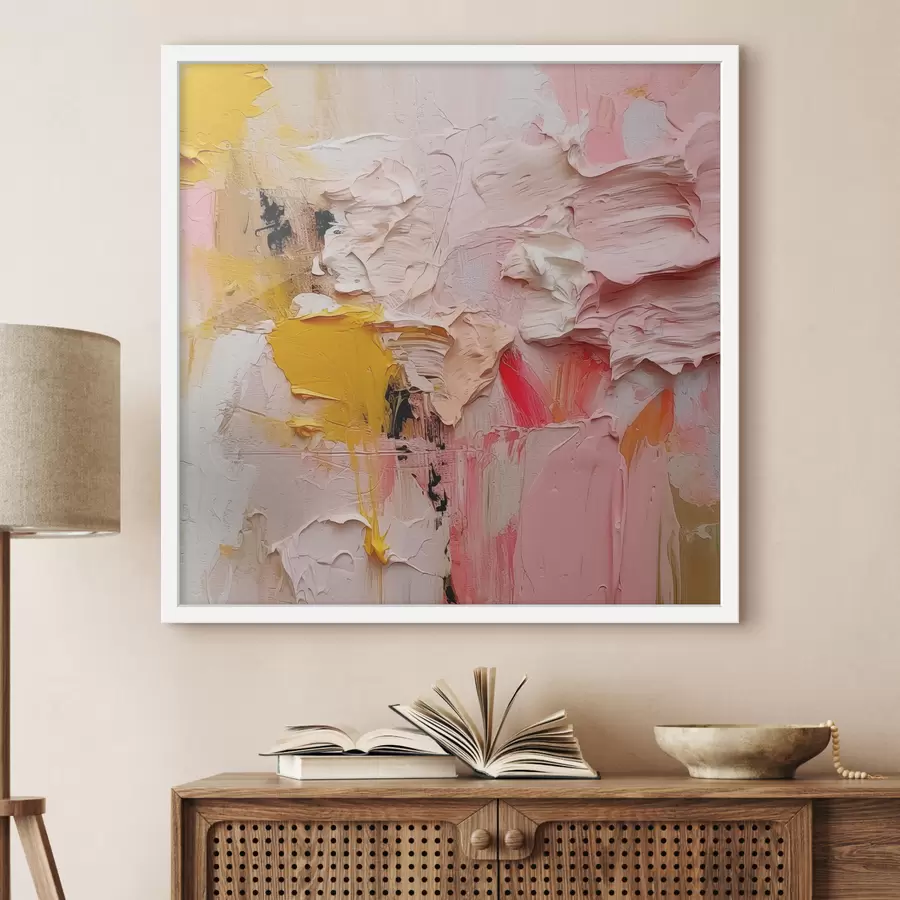 Fototapete Abstrakter Expressionismus mit großen Pinselstrichen in Rosa, Gelb und Weiß f38916