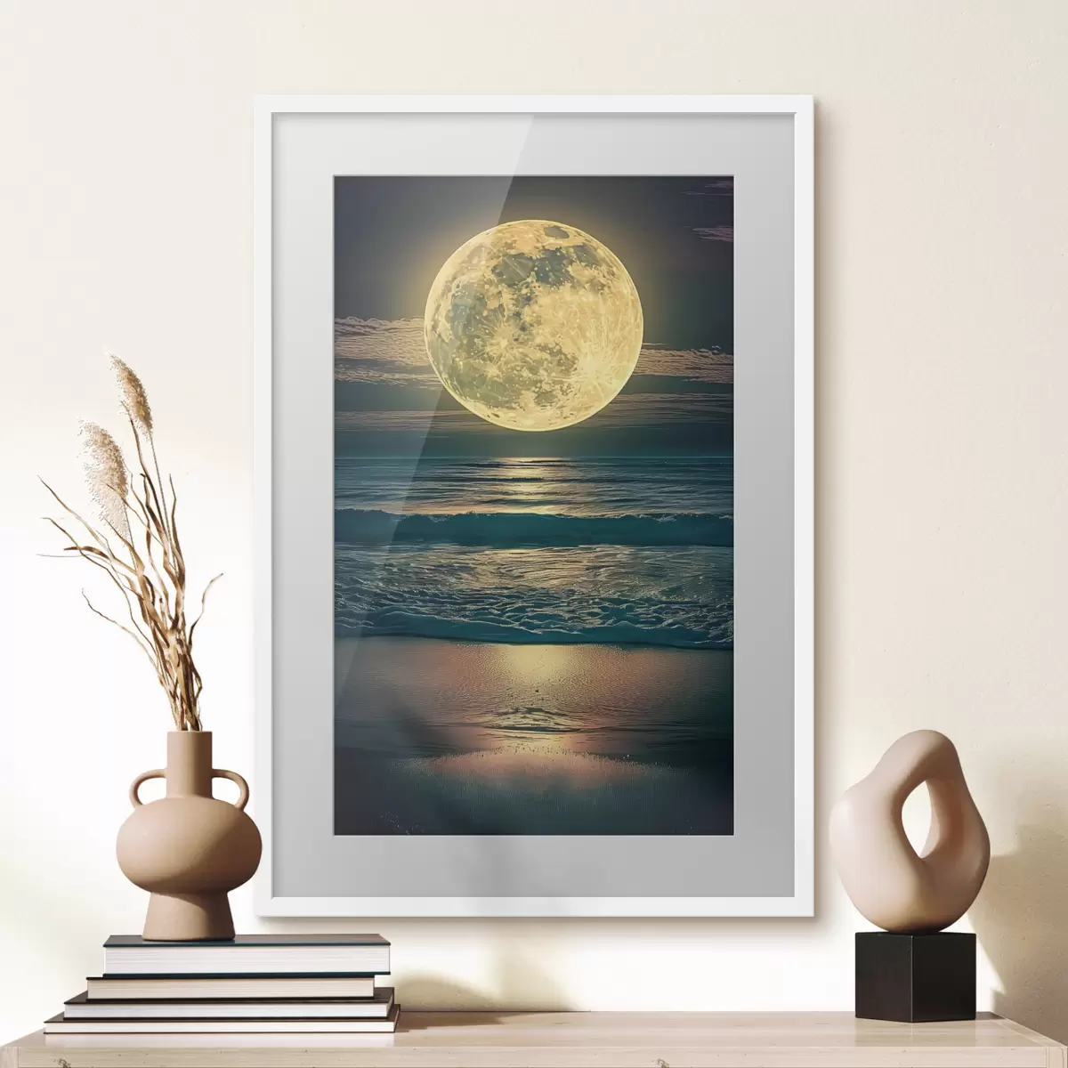 Poster Großer Mond über dem Ozean f38865