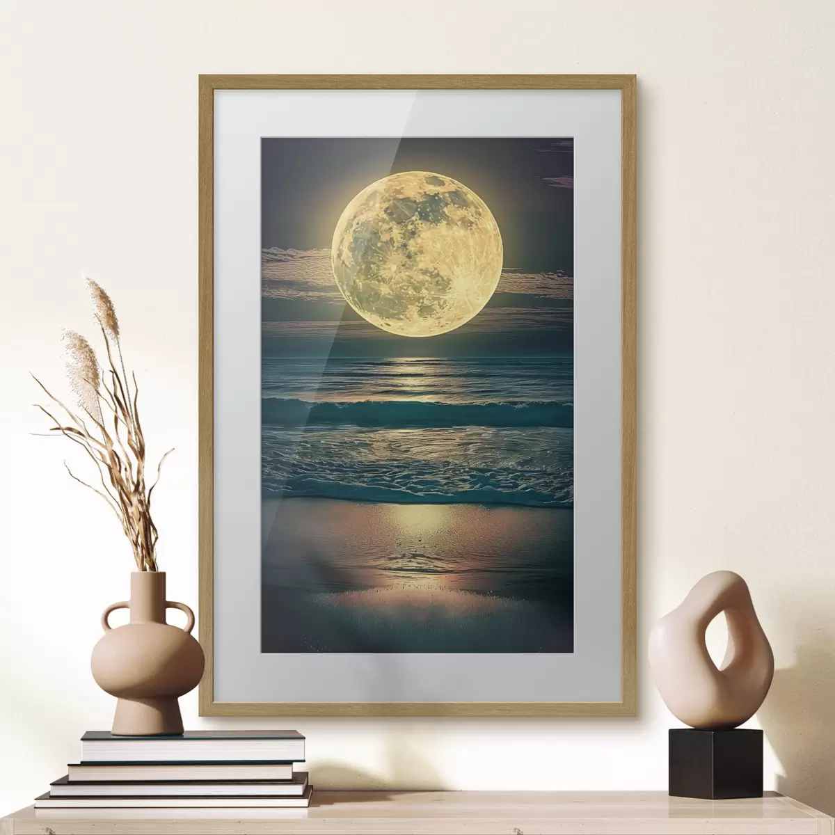 Poster Großer Mond über dem Ozean f38865