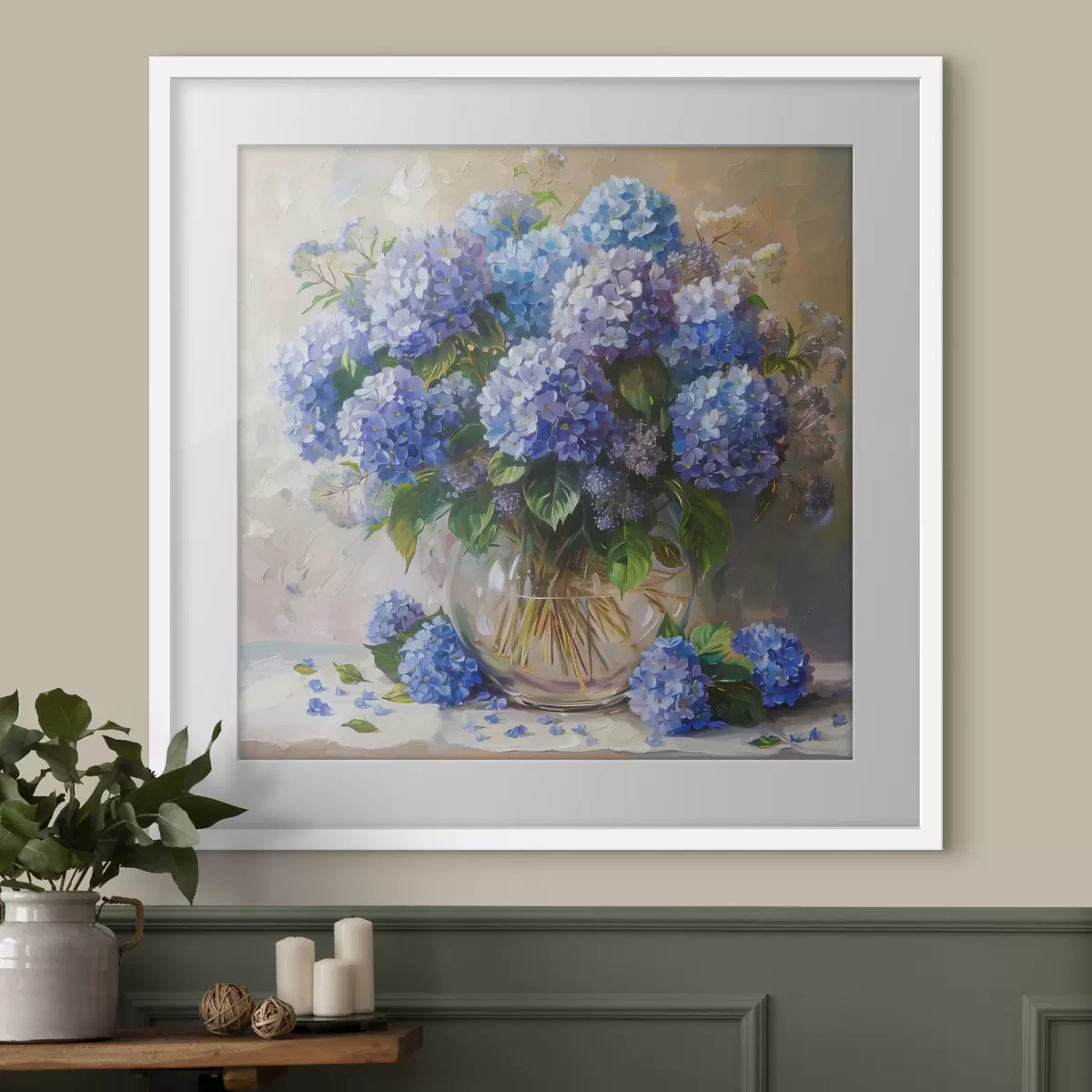 Poster Blaue Hortensien auf dem Tisch f38709