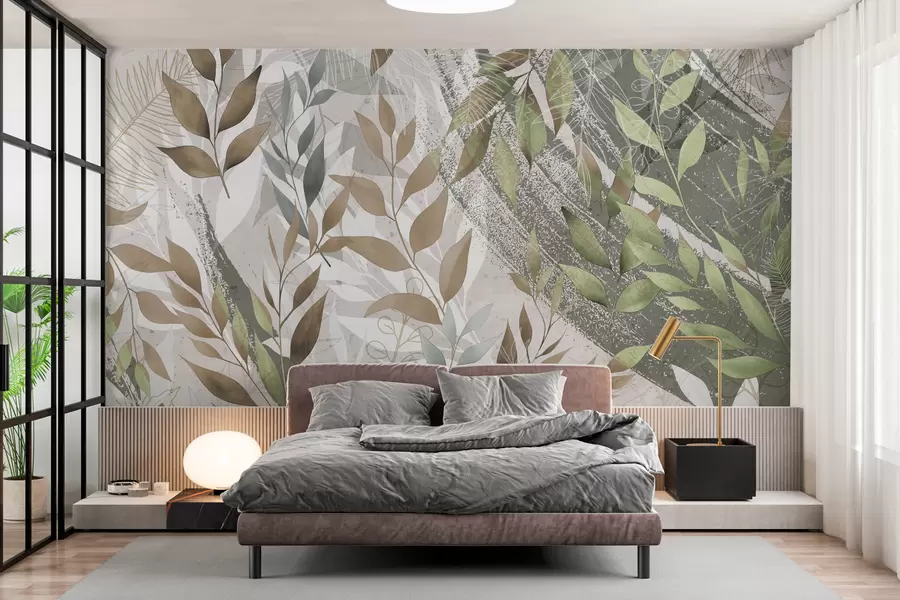 Fototapete Grüne Blätter im Grunge-Stil w00812