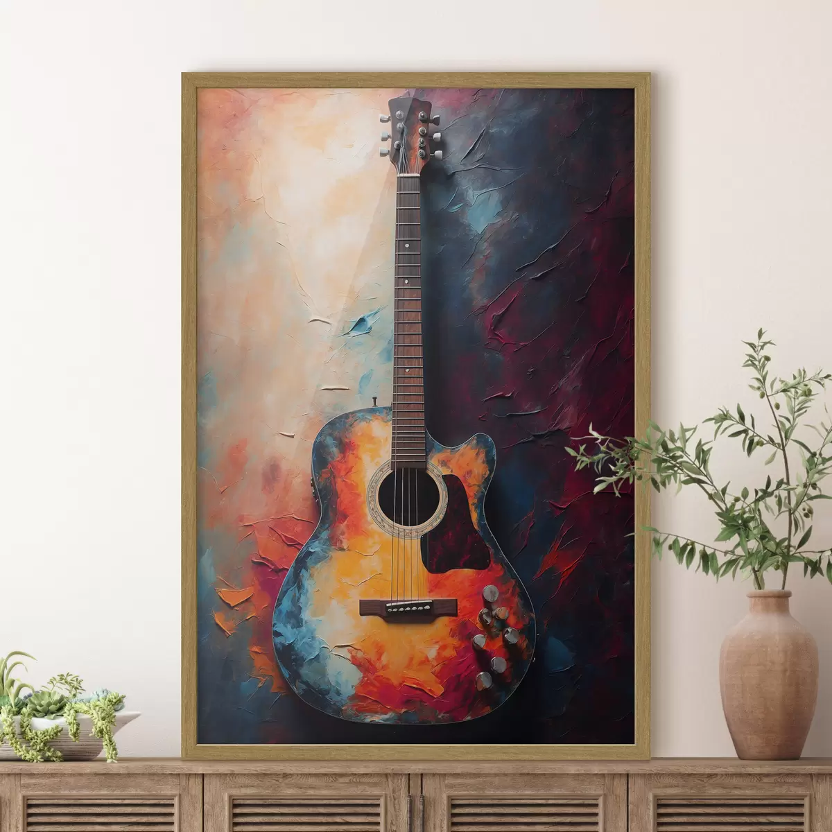 Poster Gitarre in kräftigen Farben f39002