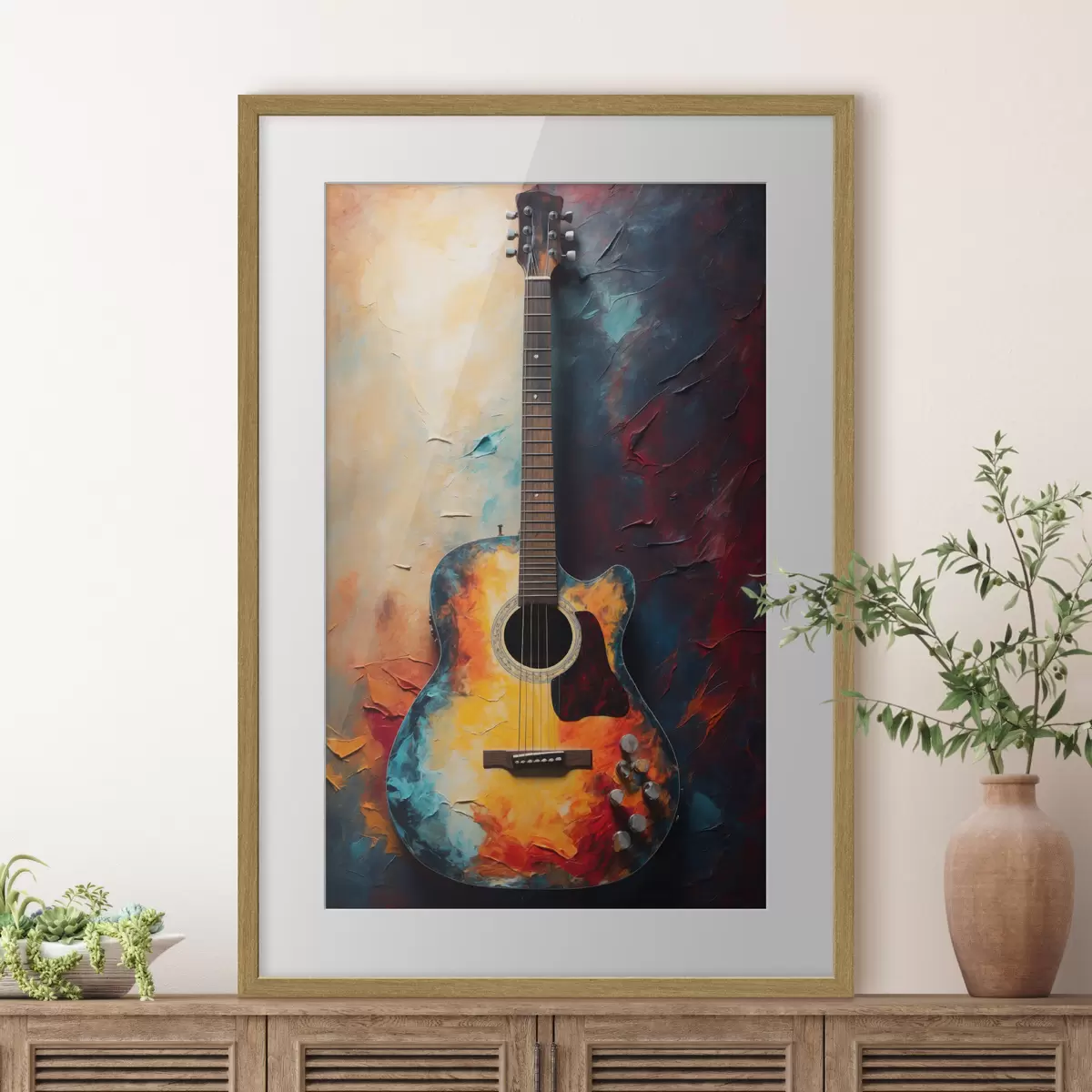 Poster Gitarre in kräftigen Farben f39002