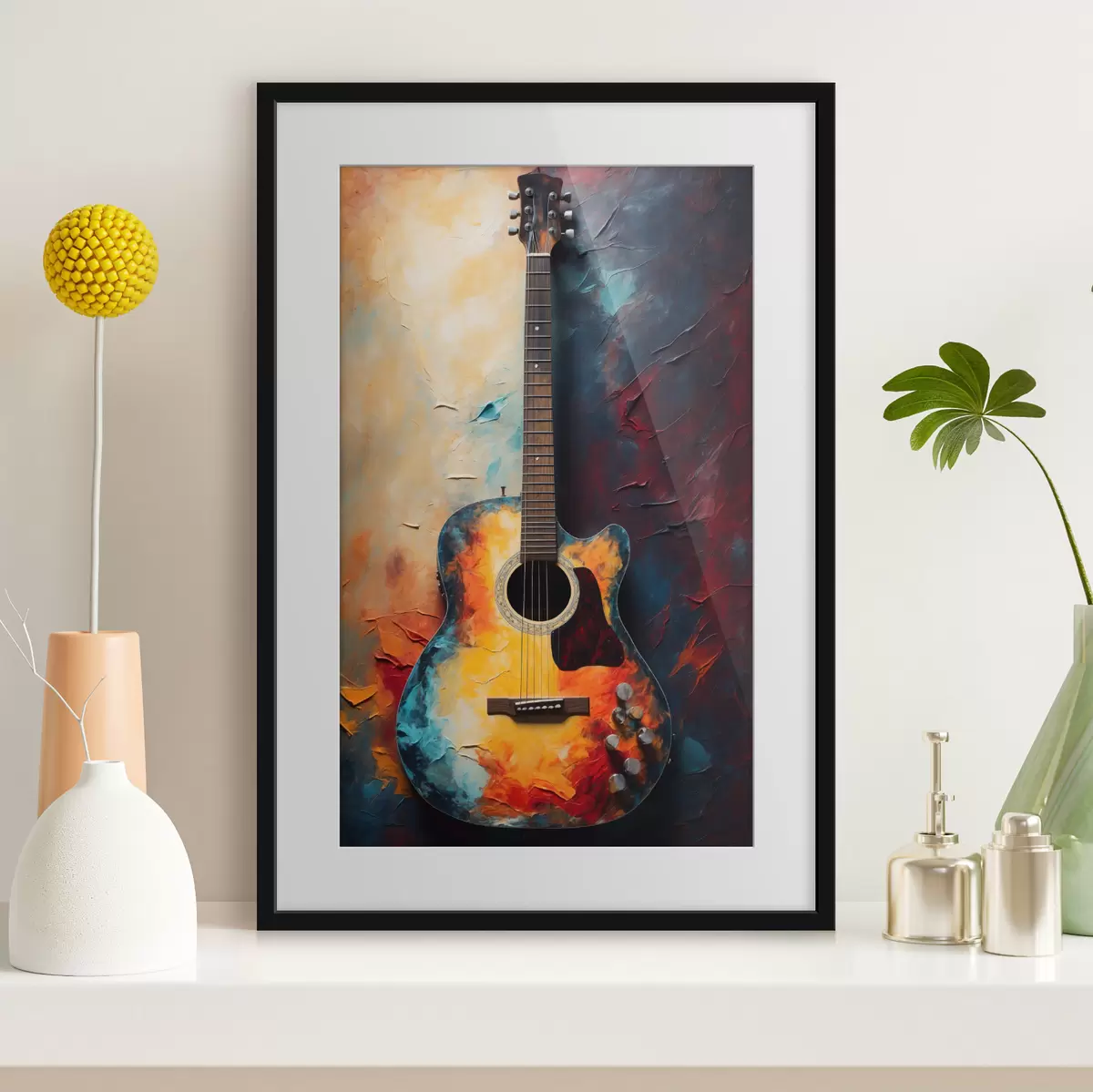 Poster Gitarre in kräftigen Farben f39002