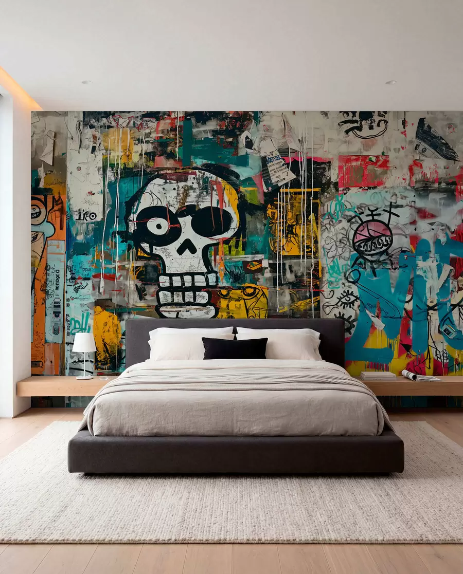 Fototapete Farbenfrohe Graffiti im Basquiat-Stil w01187