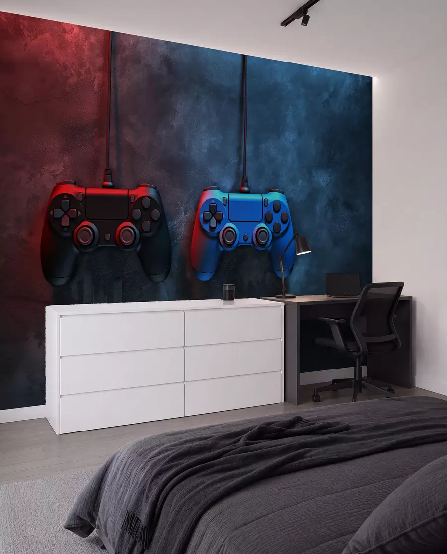 Fototapete schwarz-blauer DualShock auf dunklem Hintergrund w01189