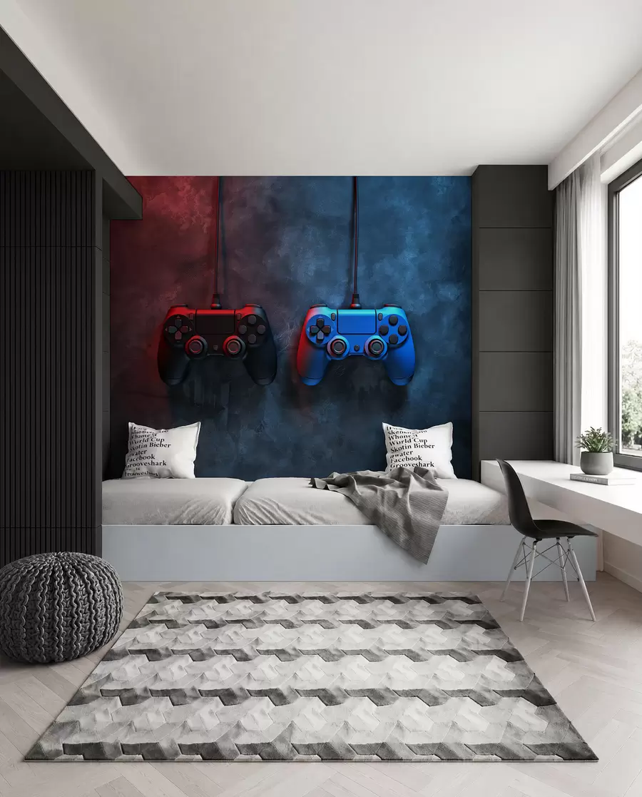 Fototapete schwarz-blauer DualShock auf dunklem Hintergrund w01189