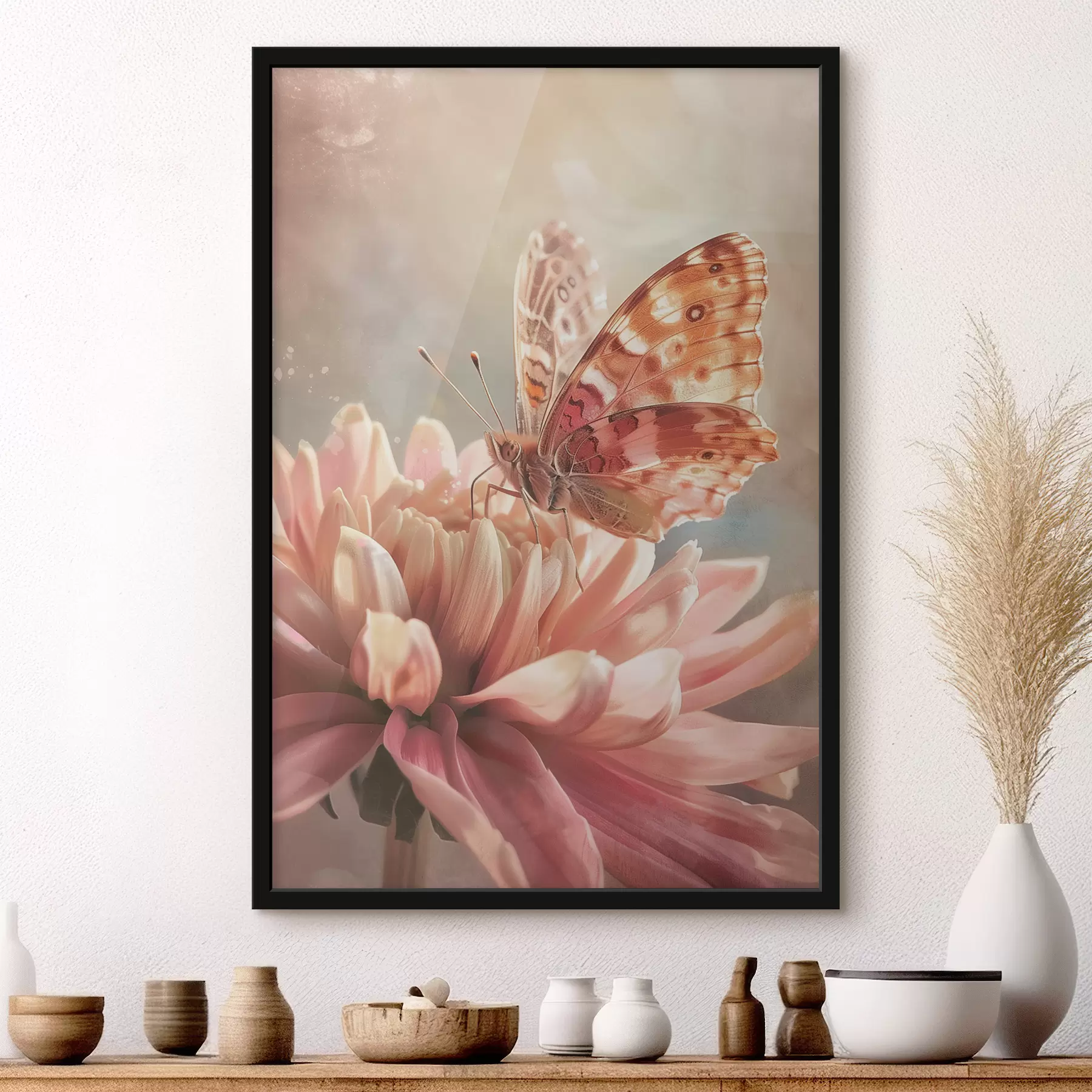 Fototapete Zarter Schmetterling auf hellem Beton-Hintergrund f39067
