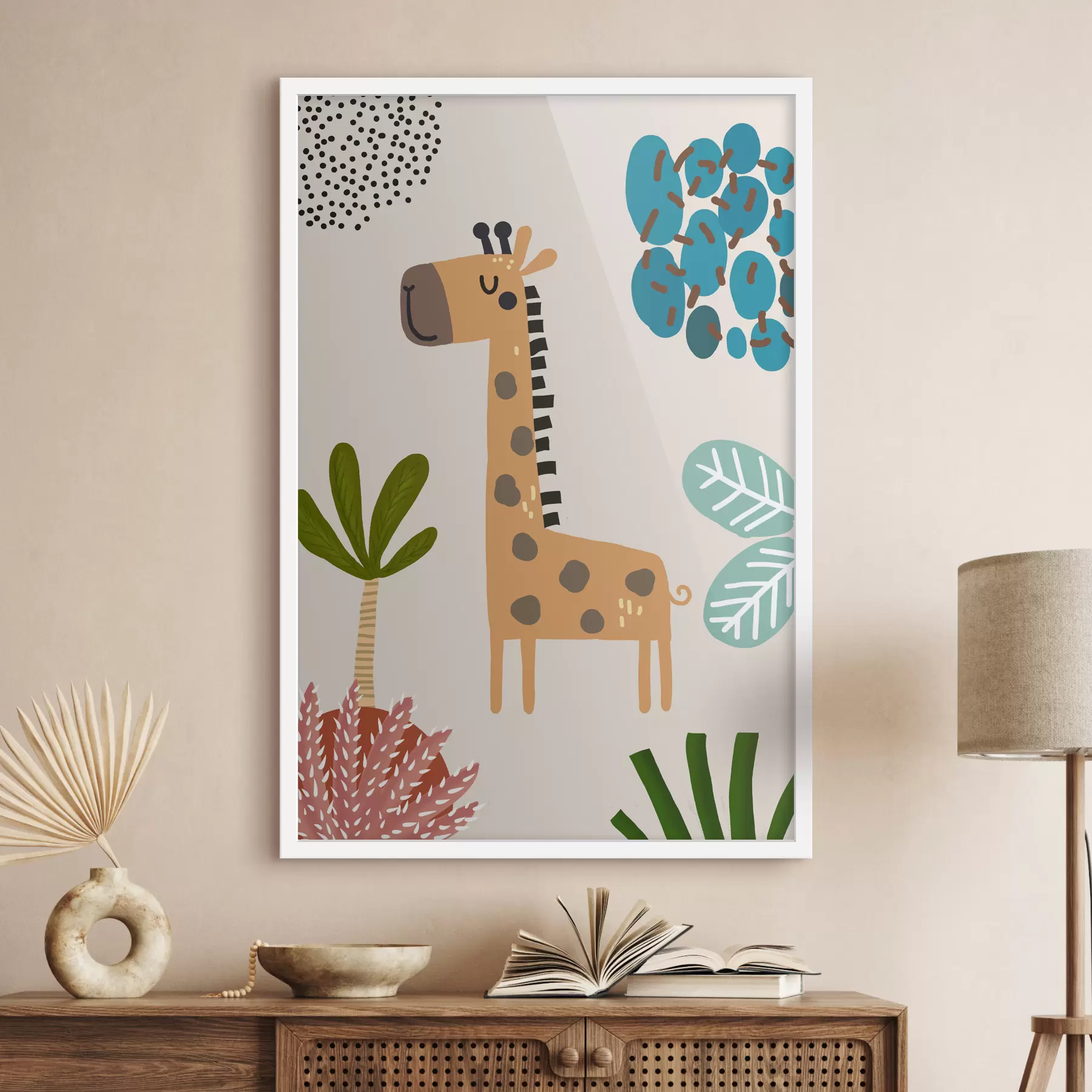 Fototapete Giraffe im Dschungel im Safari-Stil, Boho f39096