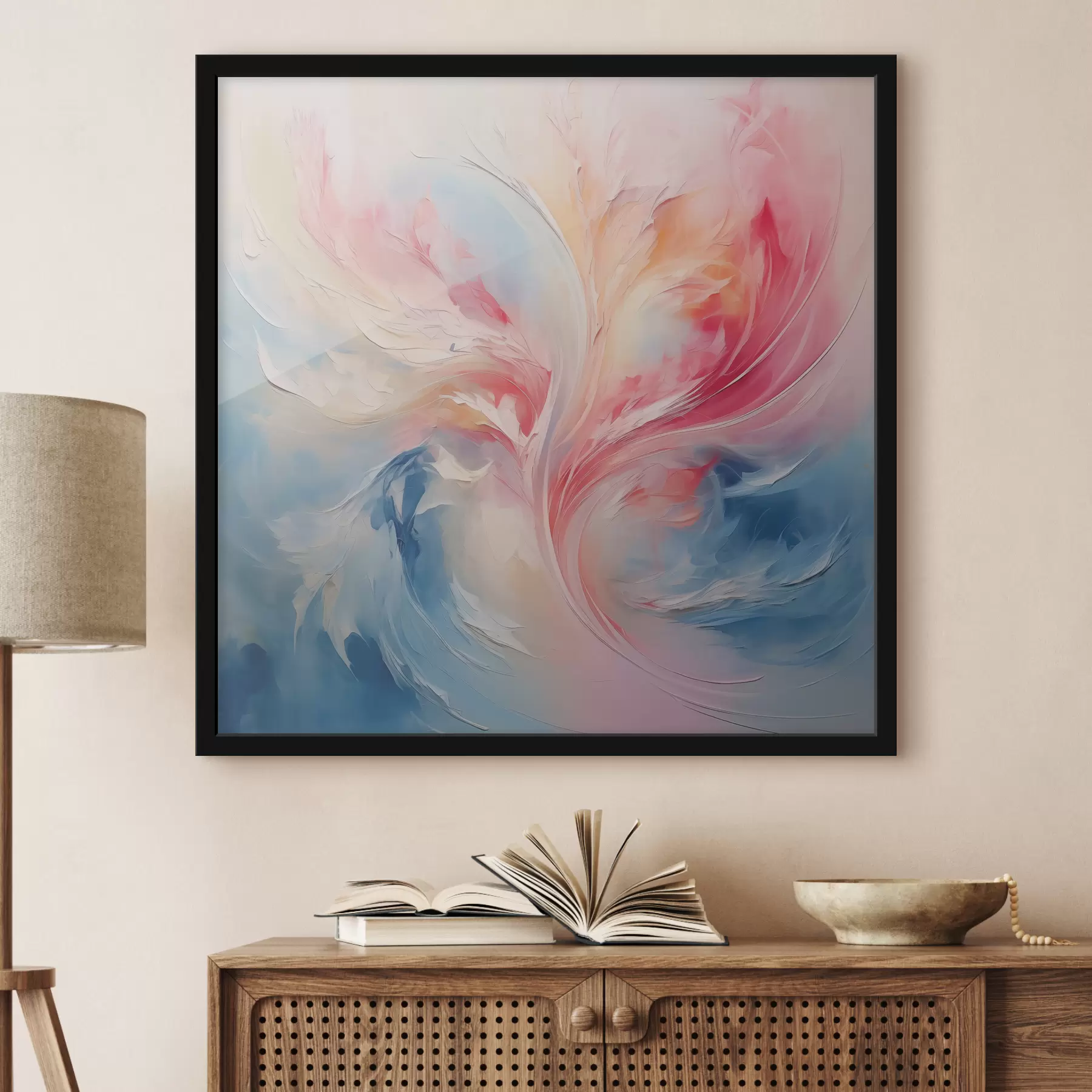 Fototapete Abstraktes Gemälde von Flügeln in Rosa und Blau f39126