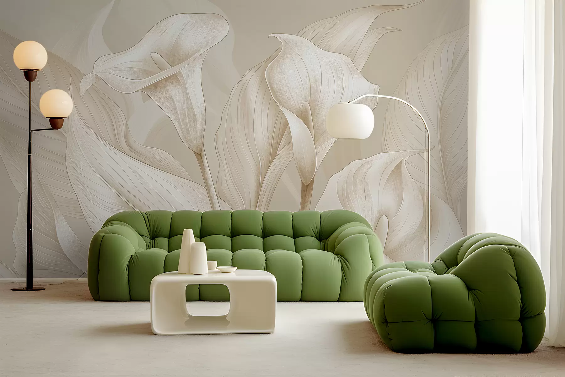 Fototapete zarte Blumen in Beige w01195