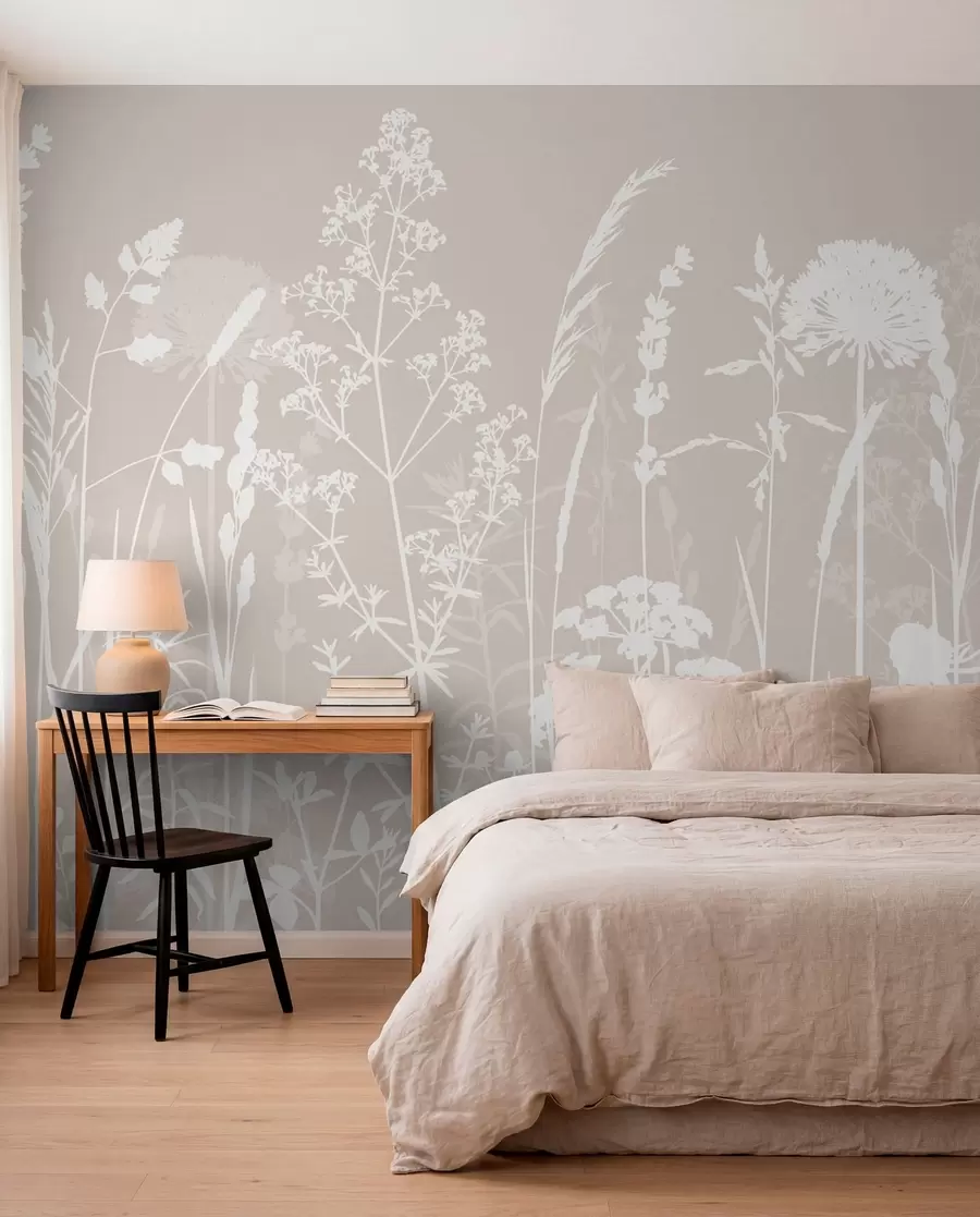 Fototapete Zarter Feldpflanzen- und Blumen-Minimalismus w01270