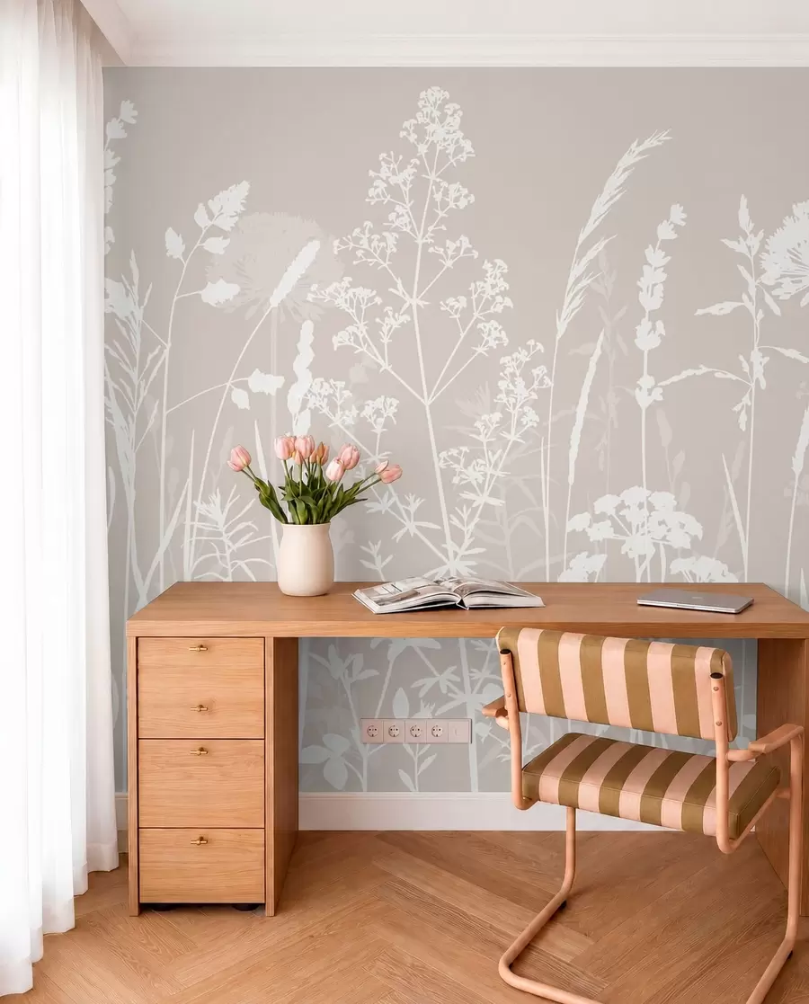 Fototapete Zarter Feldpflanzen- und Blumen-Minimalismus w01270