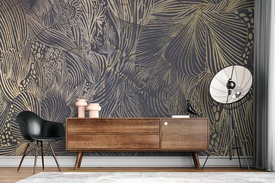 Fototapete Abstrakter, strukturierter Luxusdruck mit sich überlagernden organischen Formen und Linien w01243