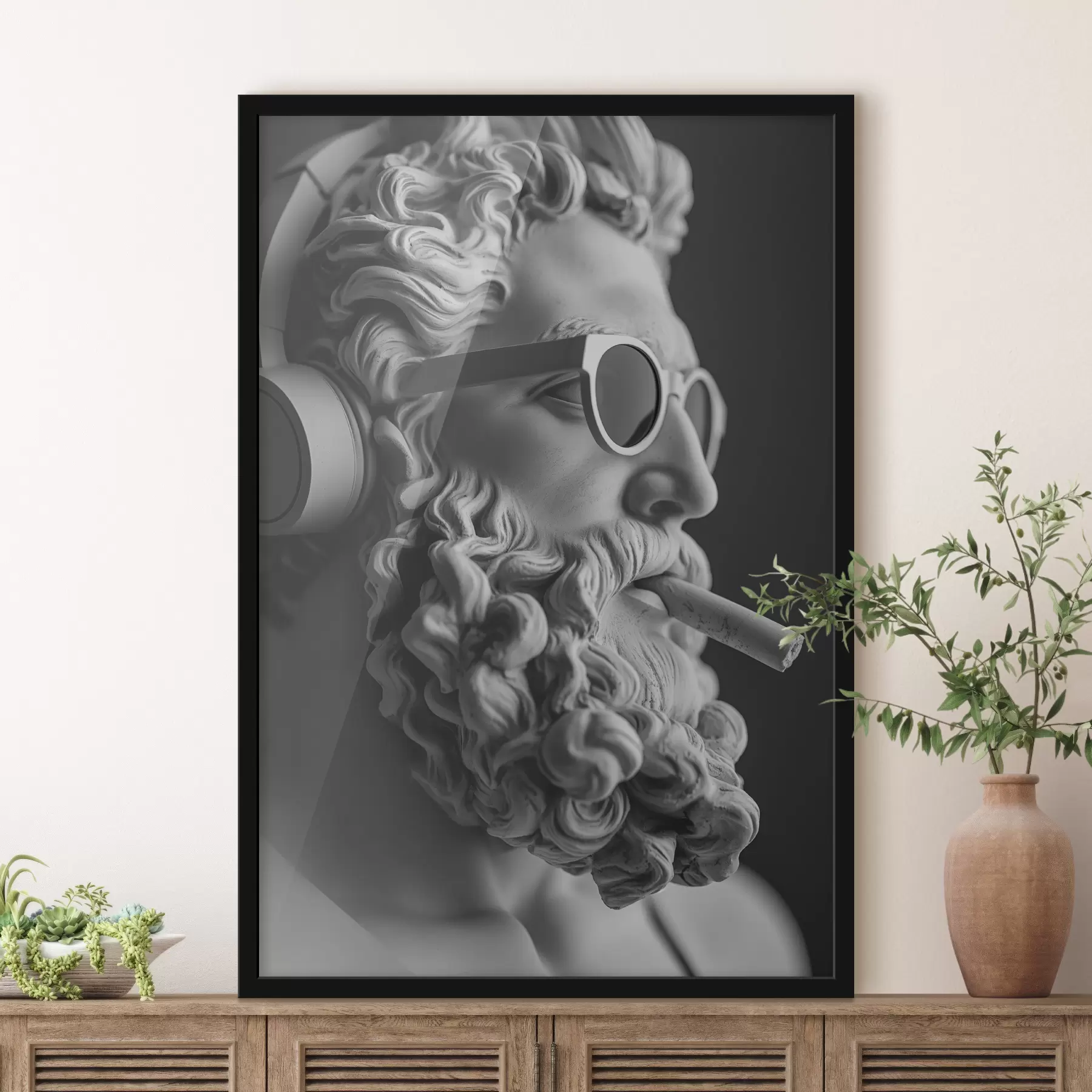 Fototapete schwarz-weiße antike griechische Skulptur des Zeus im modernen Stil f26122