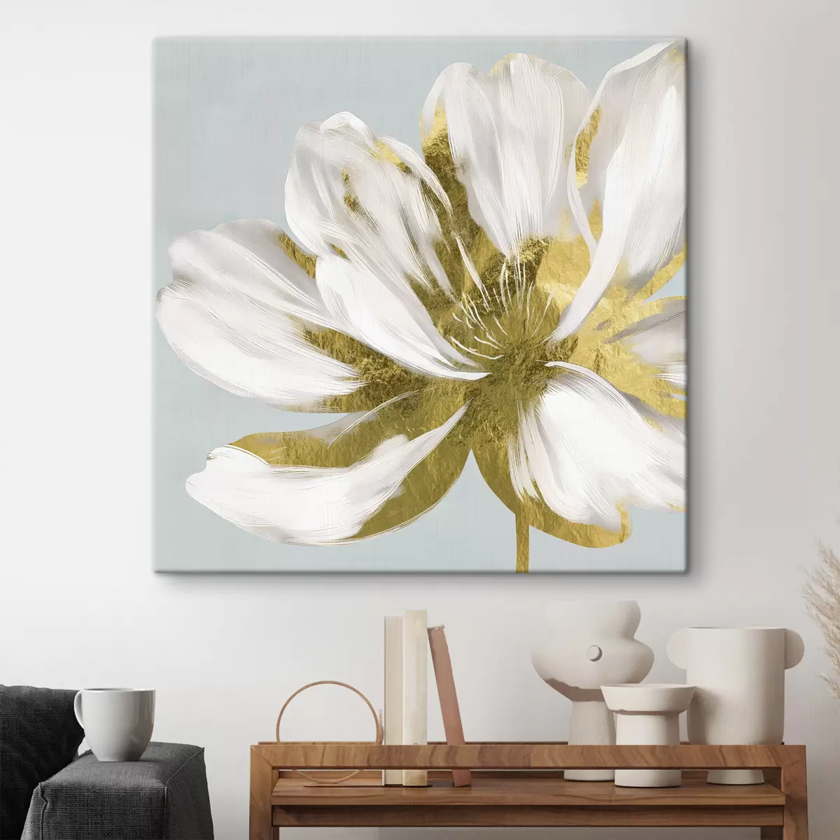 Fototapete Große abstrakte Blume auf blauem Hintergrund s26121