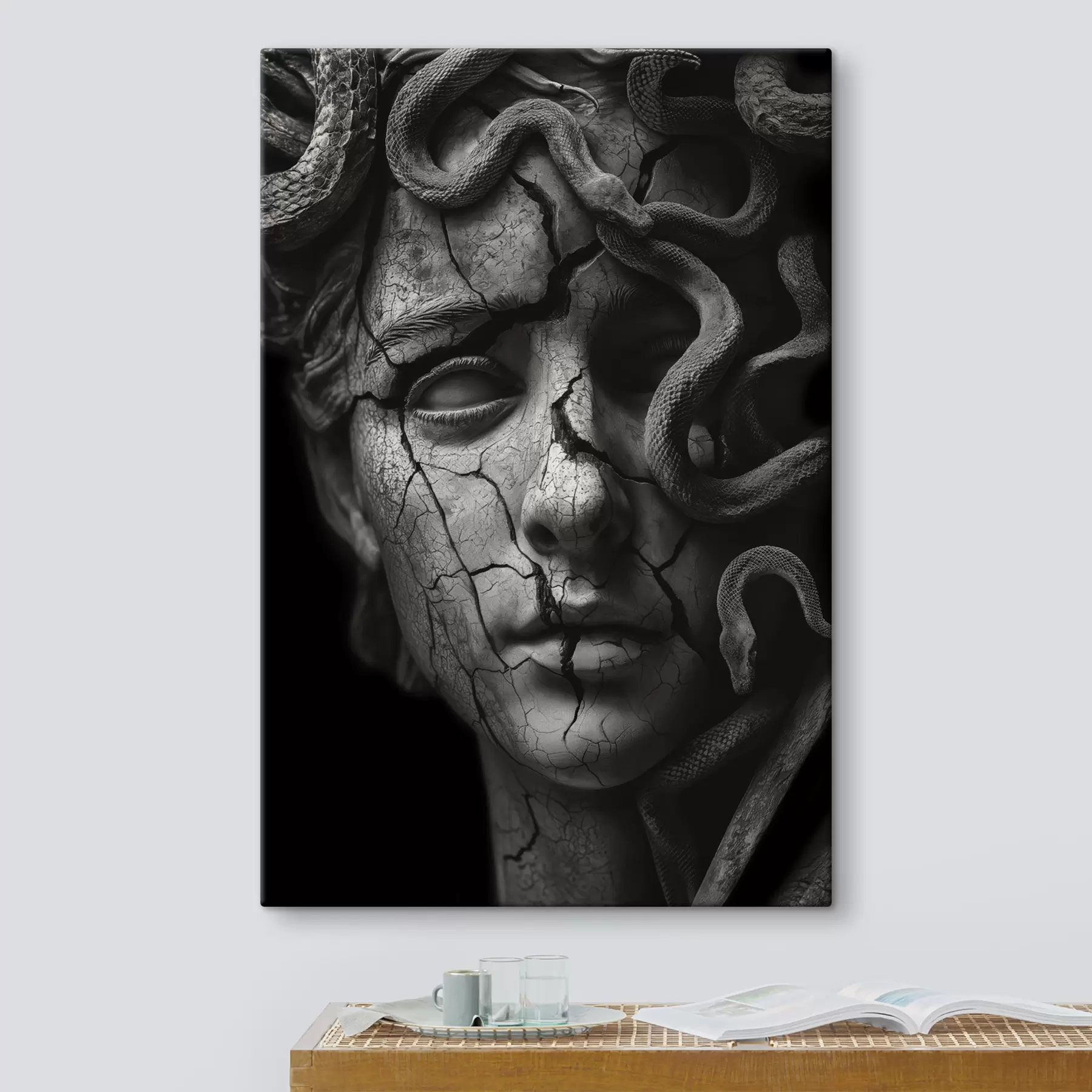 Fototapete Schwarz-weiße Medusa-Gorgonen-Skulptur s26128