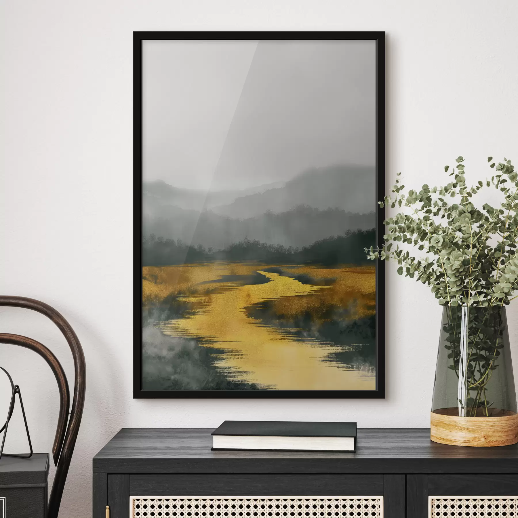 Fototapete Abstrakte Landschaft gelb - heißer Fluss f26131