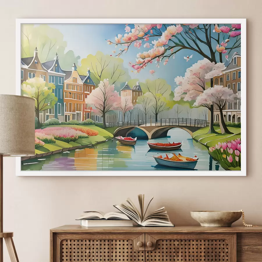 Fototapete blühende Bäume in Amsterdam im Frühling f39301