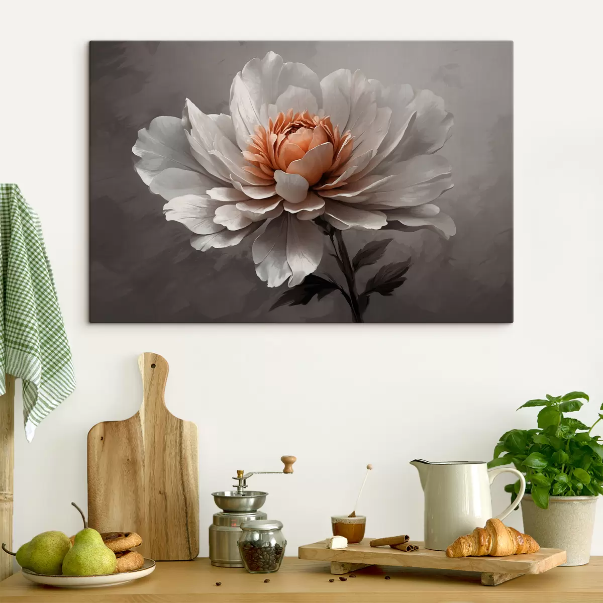 Fototapete Weiße Blume auf grauem Hintergrund s39160