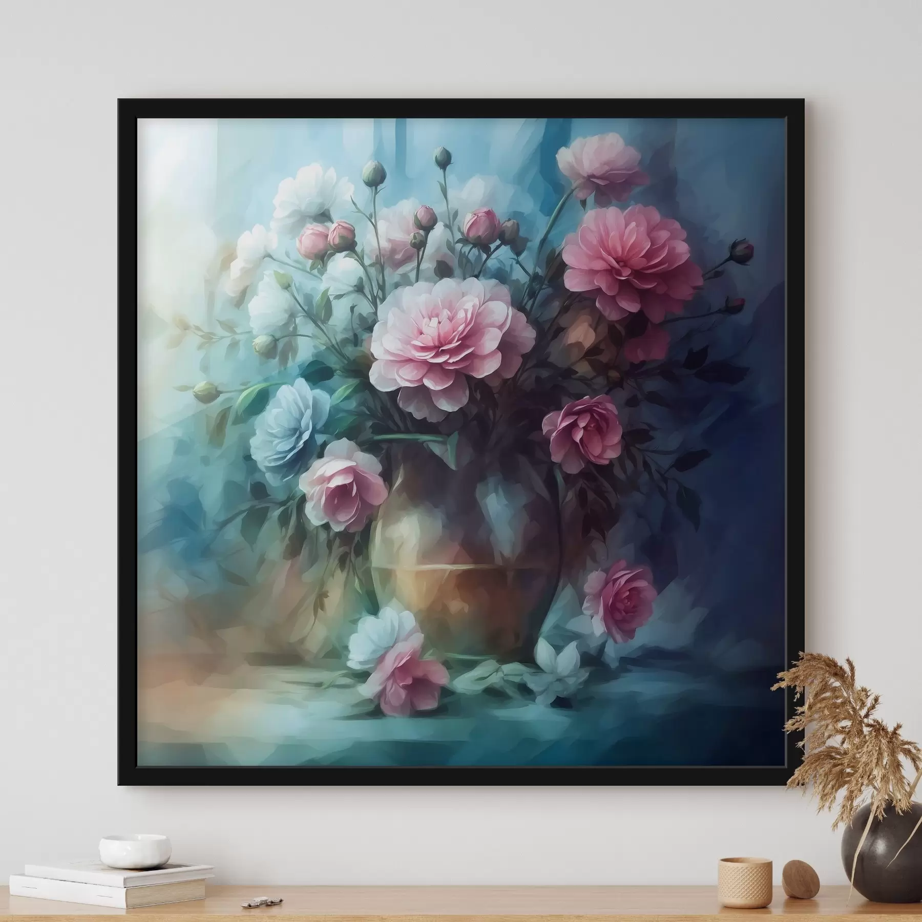 Fototapete Blumen in einer Vase auf einem bewölkten blauen Hintergrund f39164