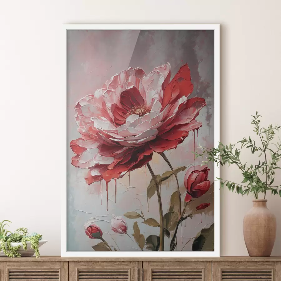 Fototapete Rote Blume auf weiß-grauem Hintergrund f39173