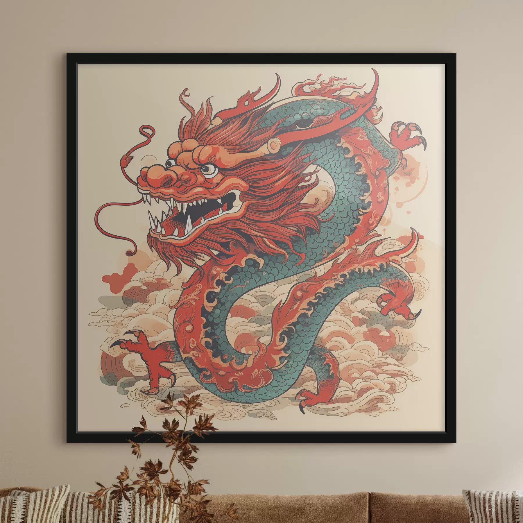 Fototapete Roter Drache im chinesischen Stil, orientalisch f39439