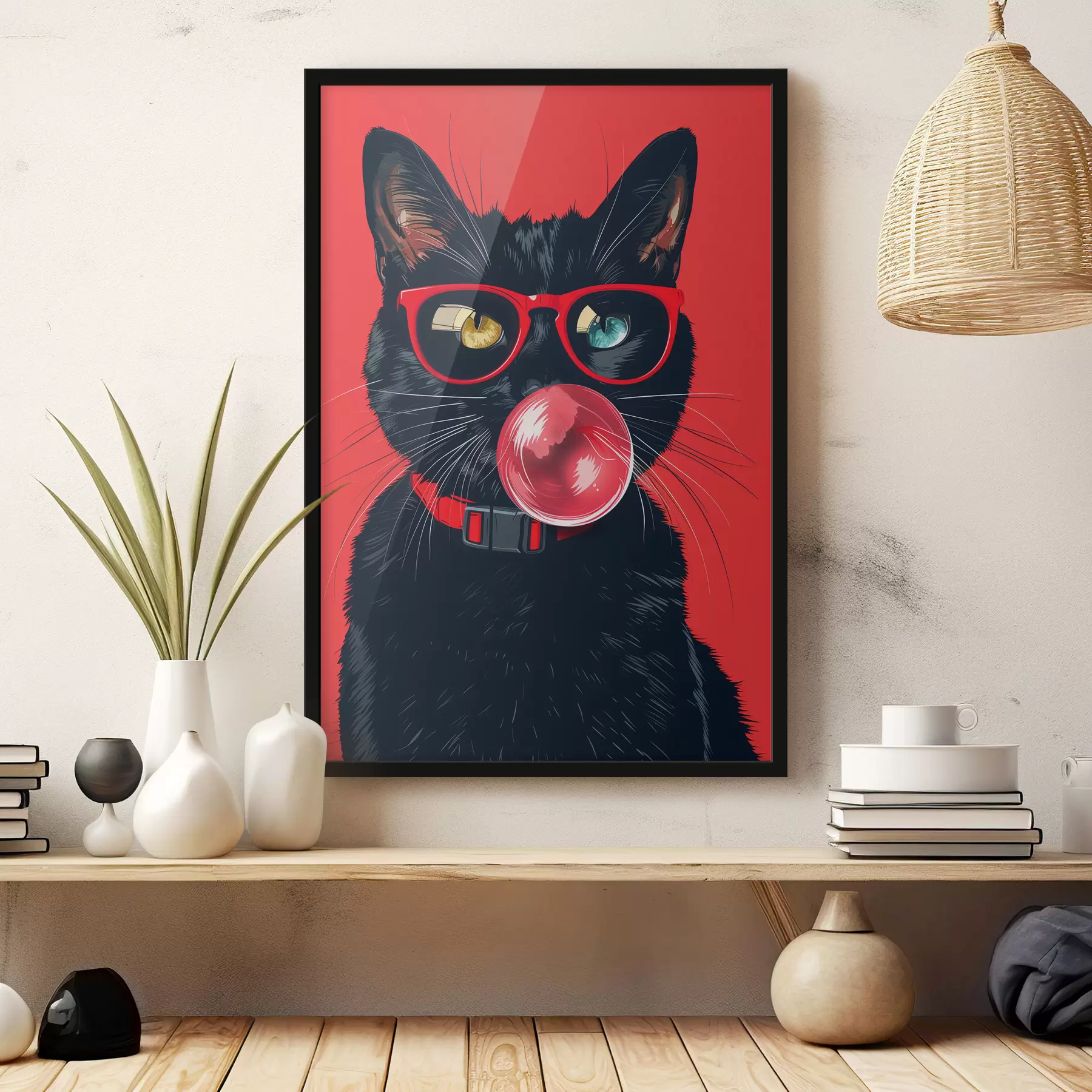 Fototapete Schwarze Katze mit Brille f39224