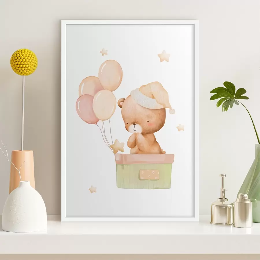 Fototapete Niedlicher Teddybär mit Luftballons und Sternen f37918
