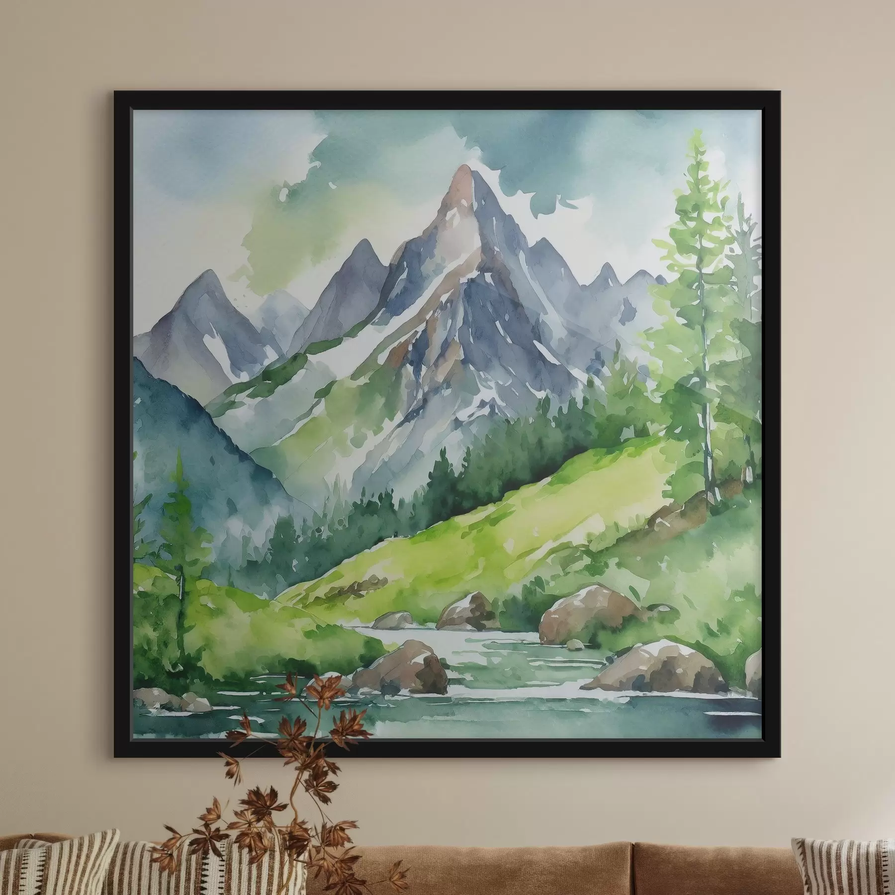 Fototapete Gelassene Berglandschaft in Aquarell f37958