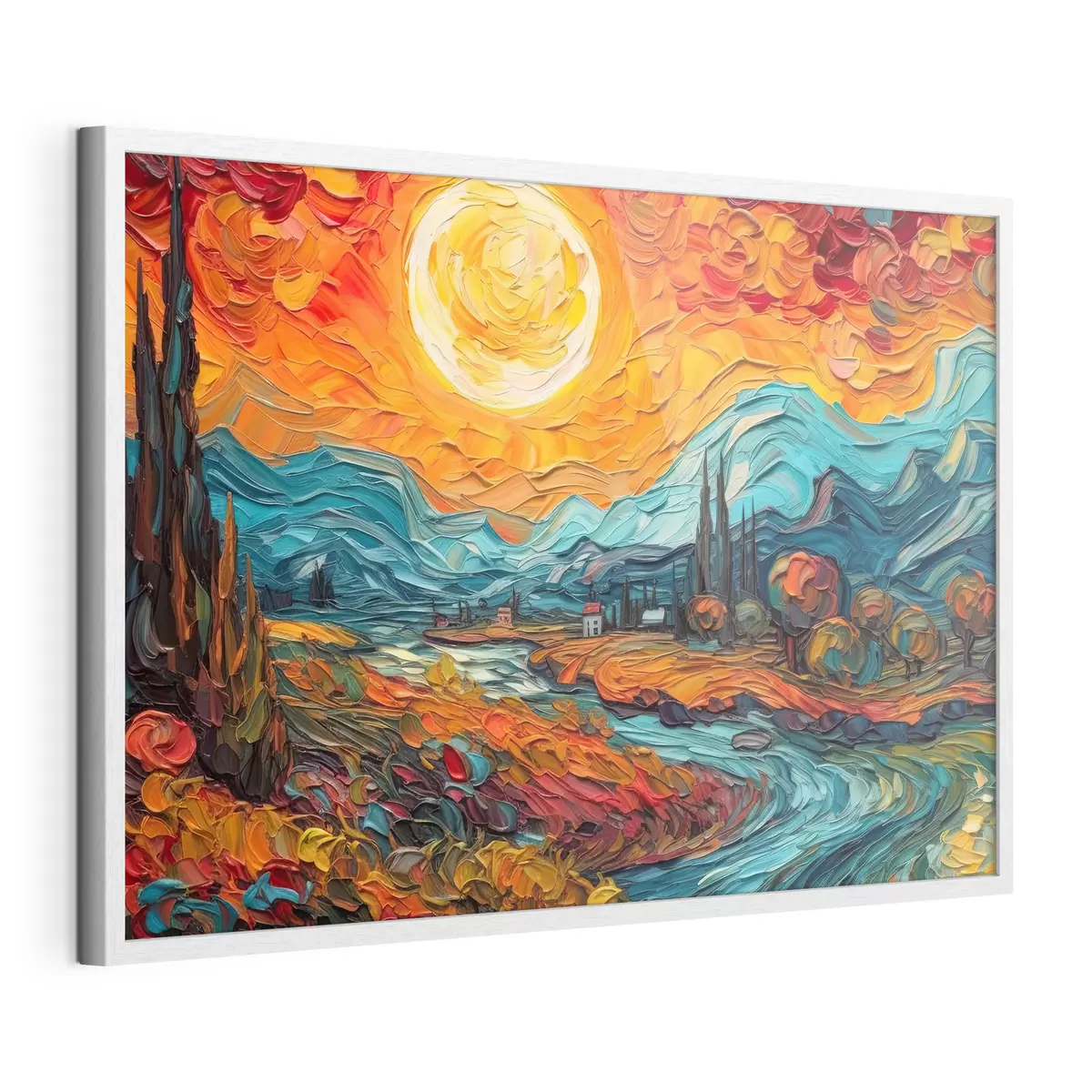Poster Lebendiger Sonnenuntergang über ruhiger Landschaft f38057