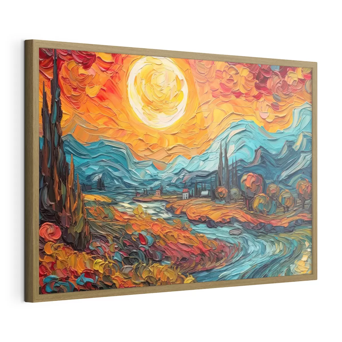 Poster Lebendiger Sonnenuntergang über ruhiger Landschaft f38057