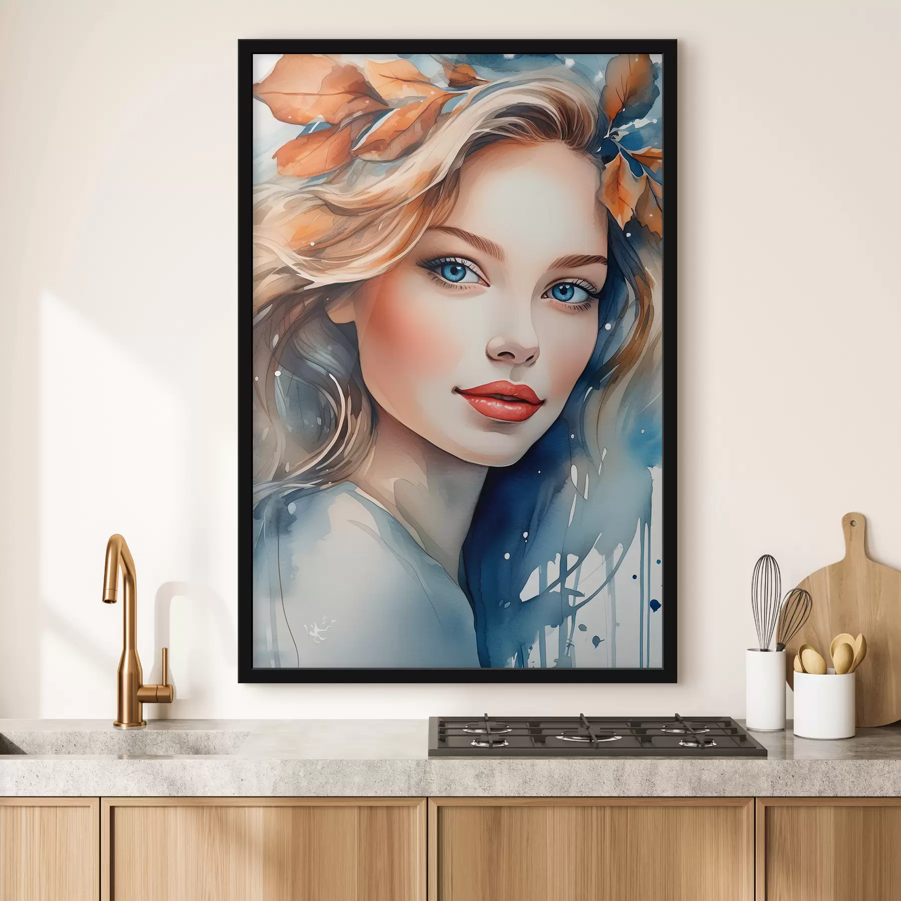 Fototapete Porträt eines schönen Mädchens in Aquarell f39478