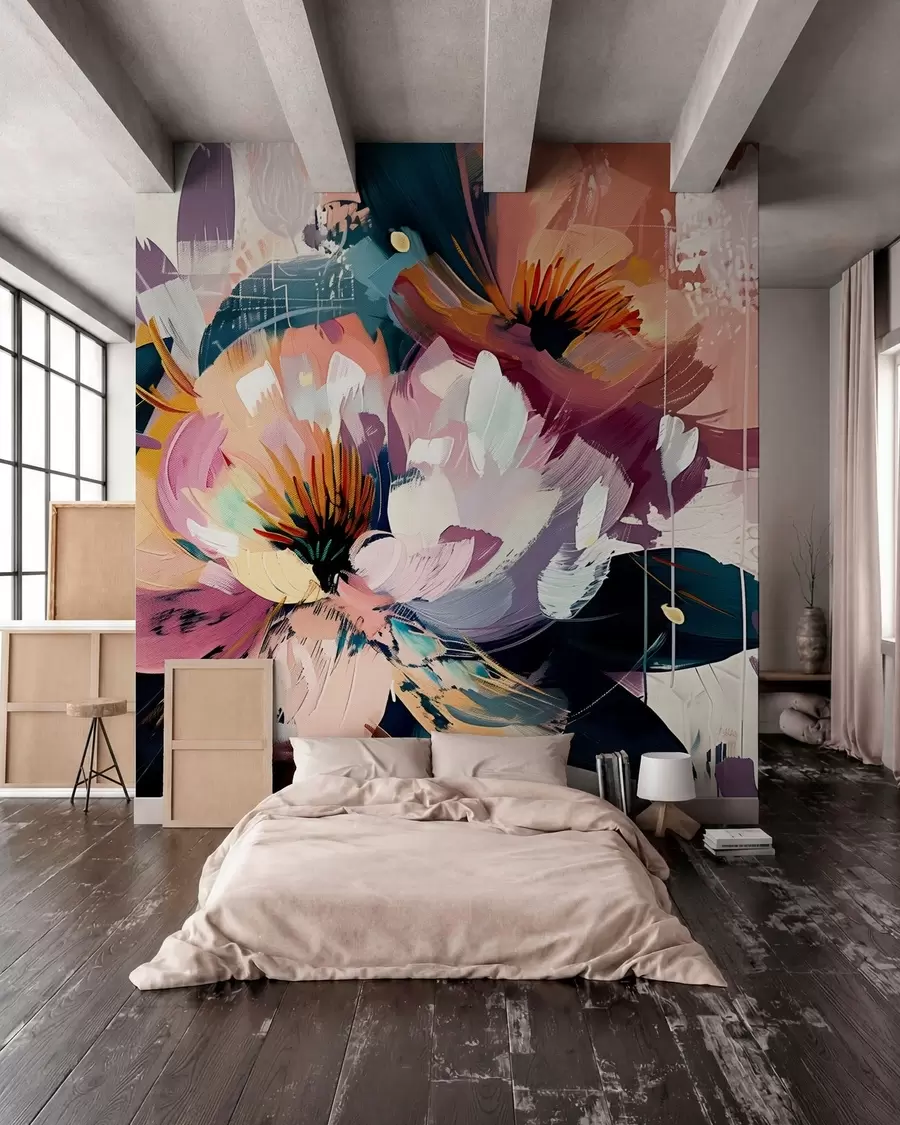 Fototapete Große Blumen sind in Öl gemalt w07940