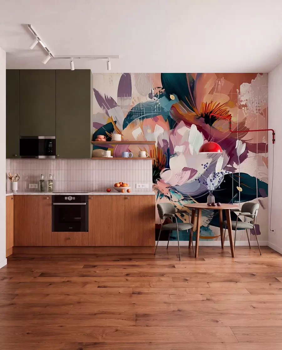 Fototapete Große Blumen sind in Öl gemalt w07940