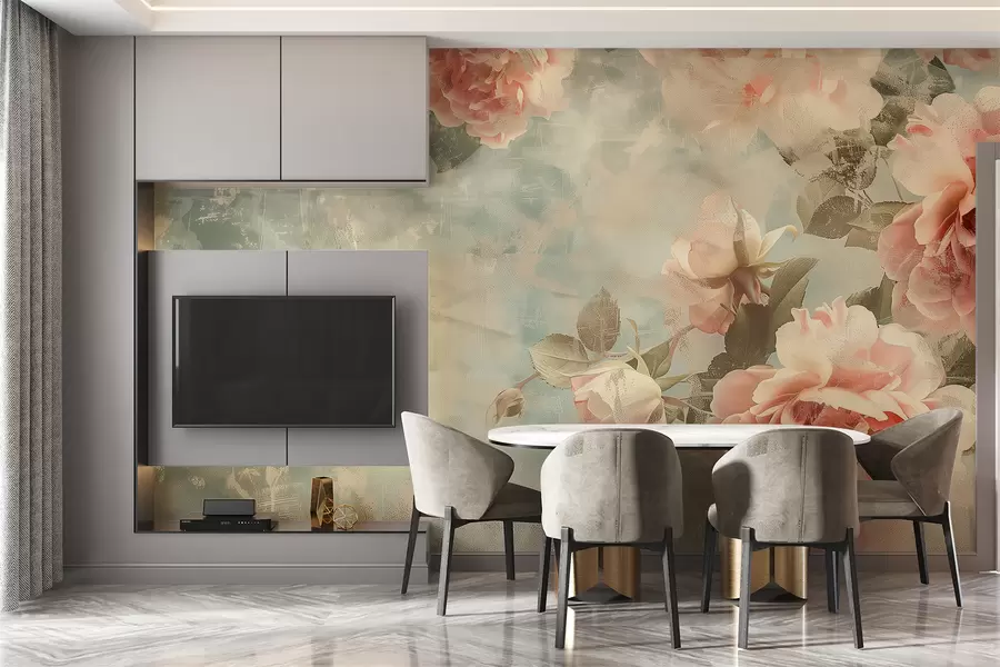 Fototapete Rauchiger Hintergrund mit zarten Blumen w07941