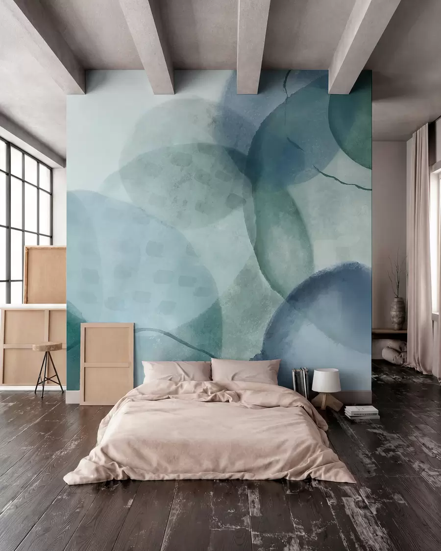 Fototapete Weiche, abstrakte Aquarellformen in Blau-, Grün- und Weißtönen w07926