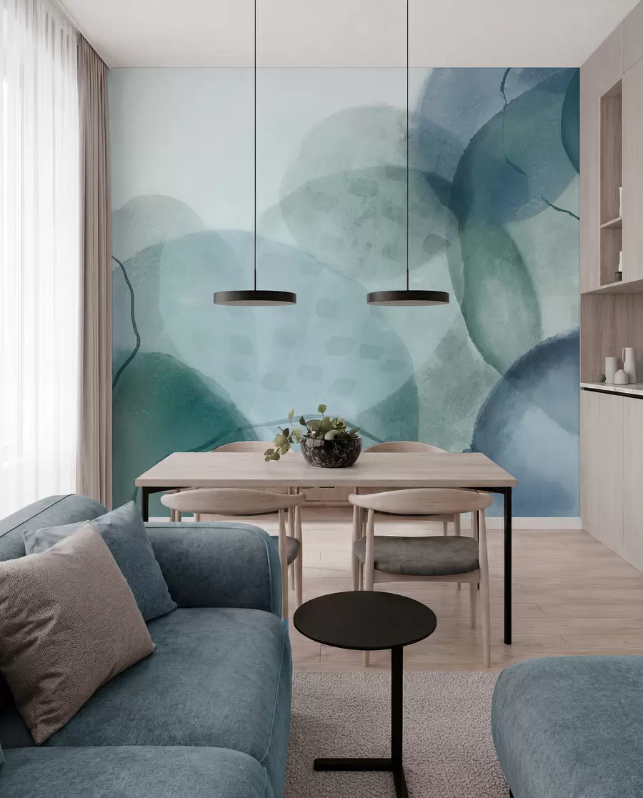 Fototapete Weiche, abstrakte Aquarellformen in Blau-, Grün- und Weißtönen w07926