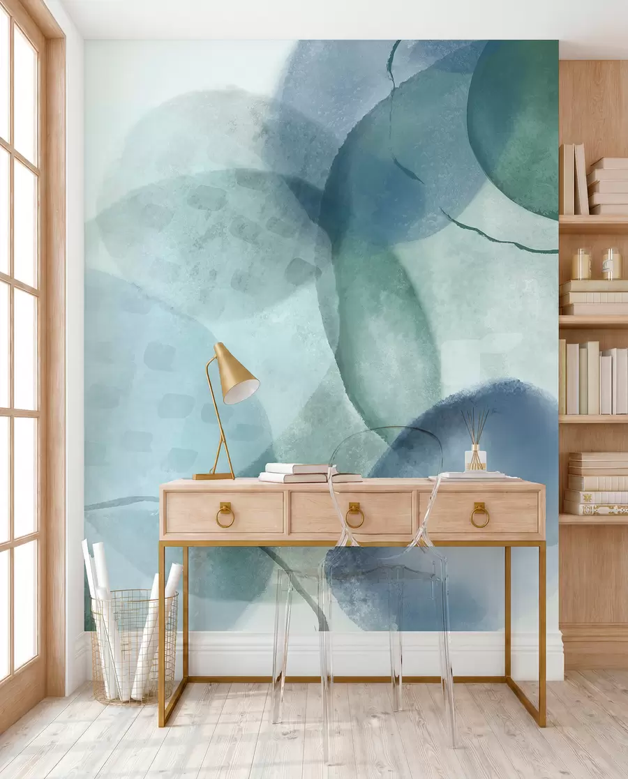 Fototapete Weiche, abstrakte Aquarellformen in Blau-, Grün- und Weißtönen w07926