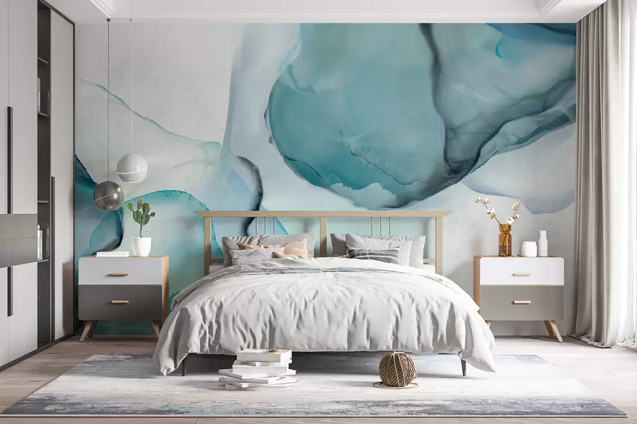 Fototapete Abstrakte blaue und weiße flüssige Kunst, die an fließendes Wasser und Tinte erinnert w07927