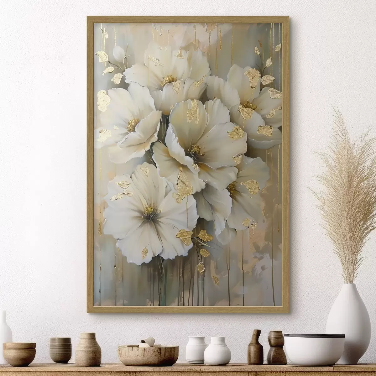 Poster weiße Blumen f39555