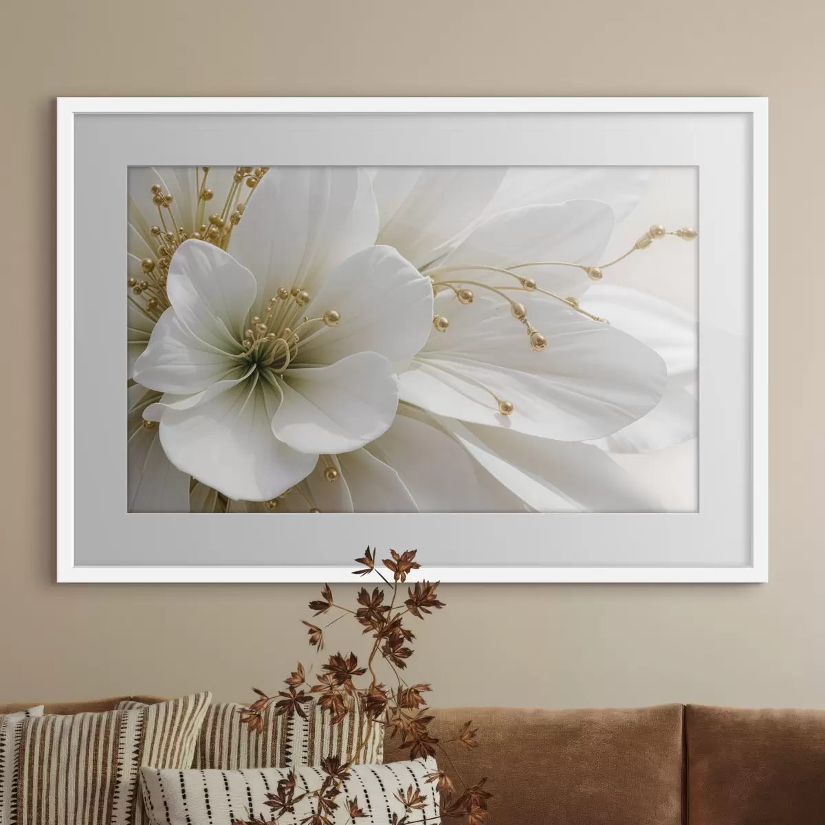 Poster Eine Nahaufnahme einer großen weißen Blume mit zarten Blütenblättern f39507