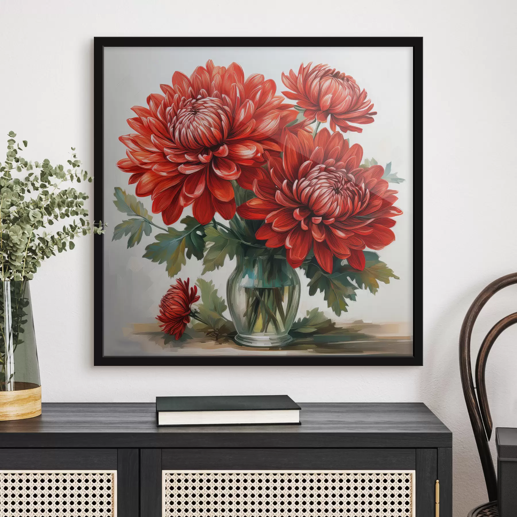 Fototapete ein Strauß roter üppiger Blumen f39620