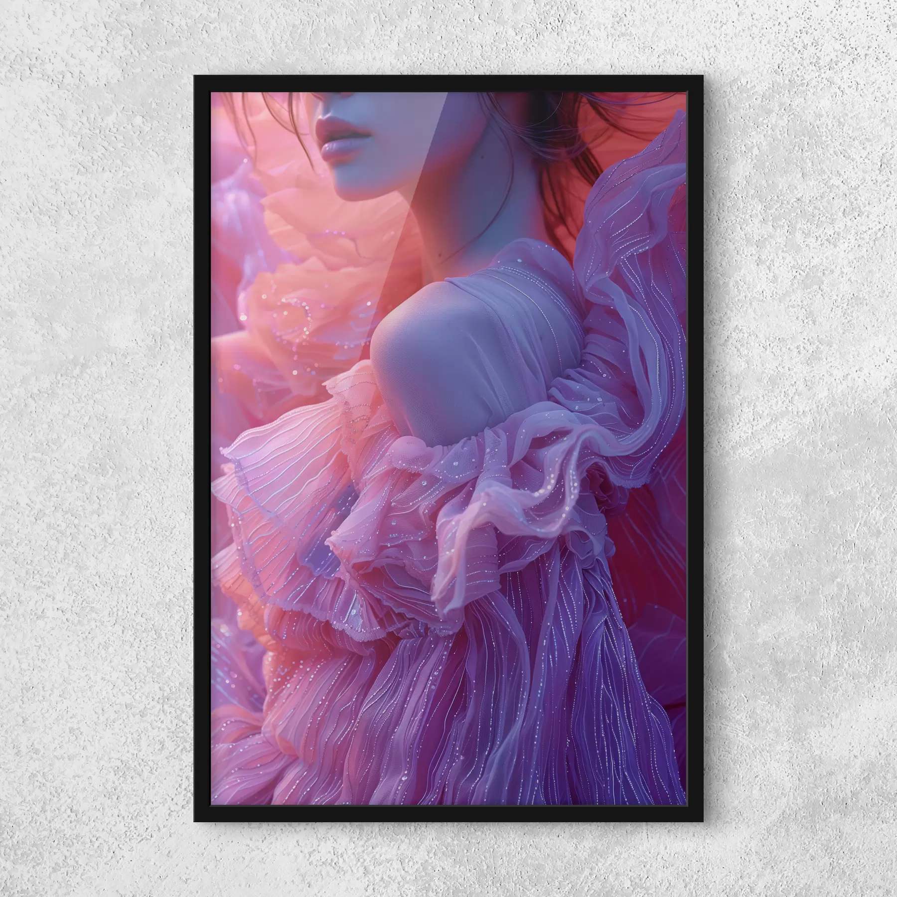 Fototapete Mädchen in einem Kleid mit rosa und lila Tönen f39639 Fototapete Mädchen in einem Kleid mit rosa und lila Tönen f39639