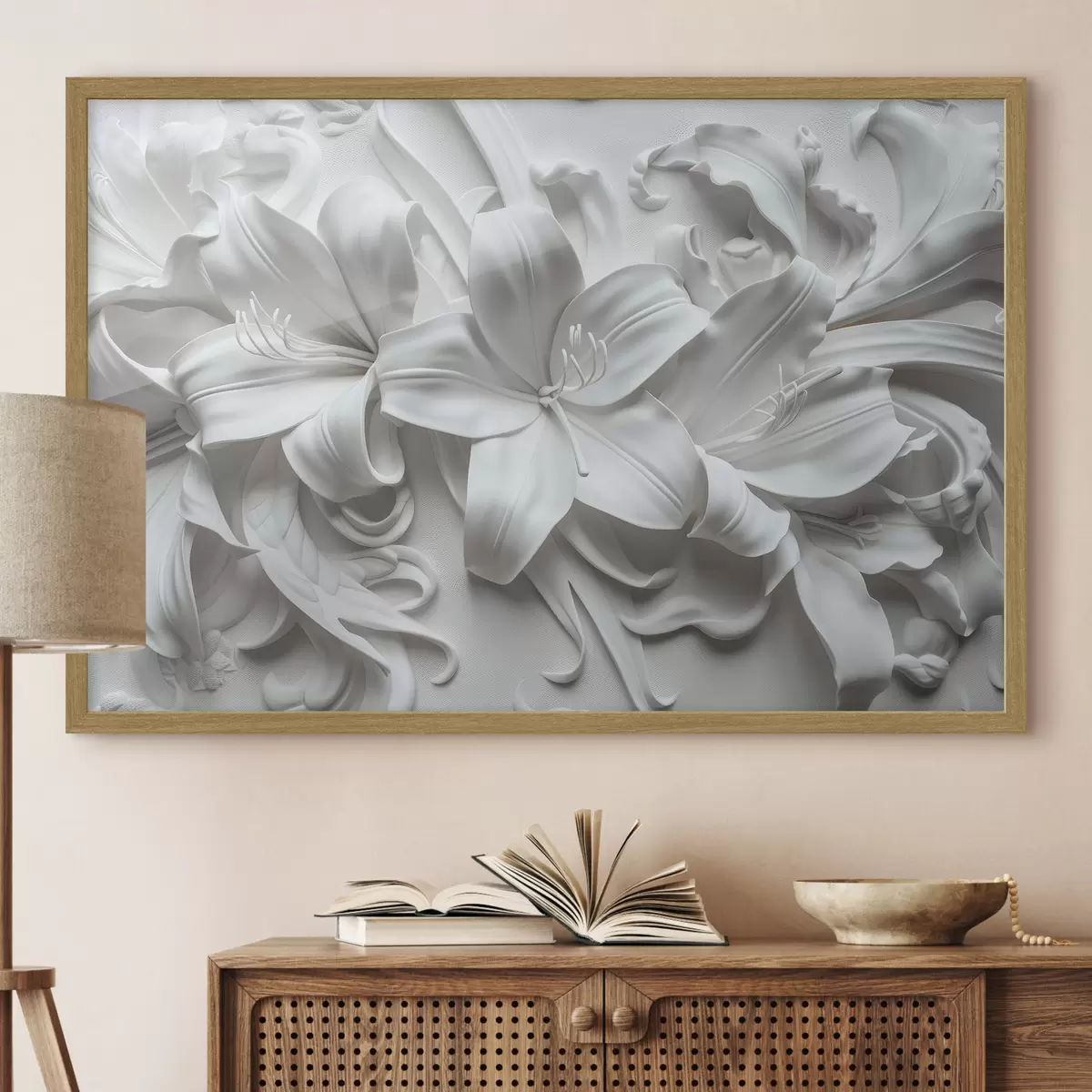 Poster Weißes 3D-Relief aus geformten Lilien f39654