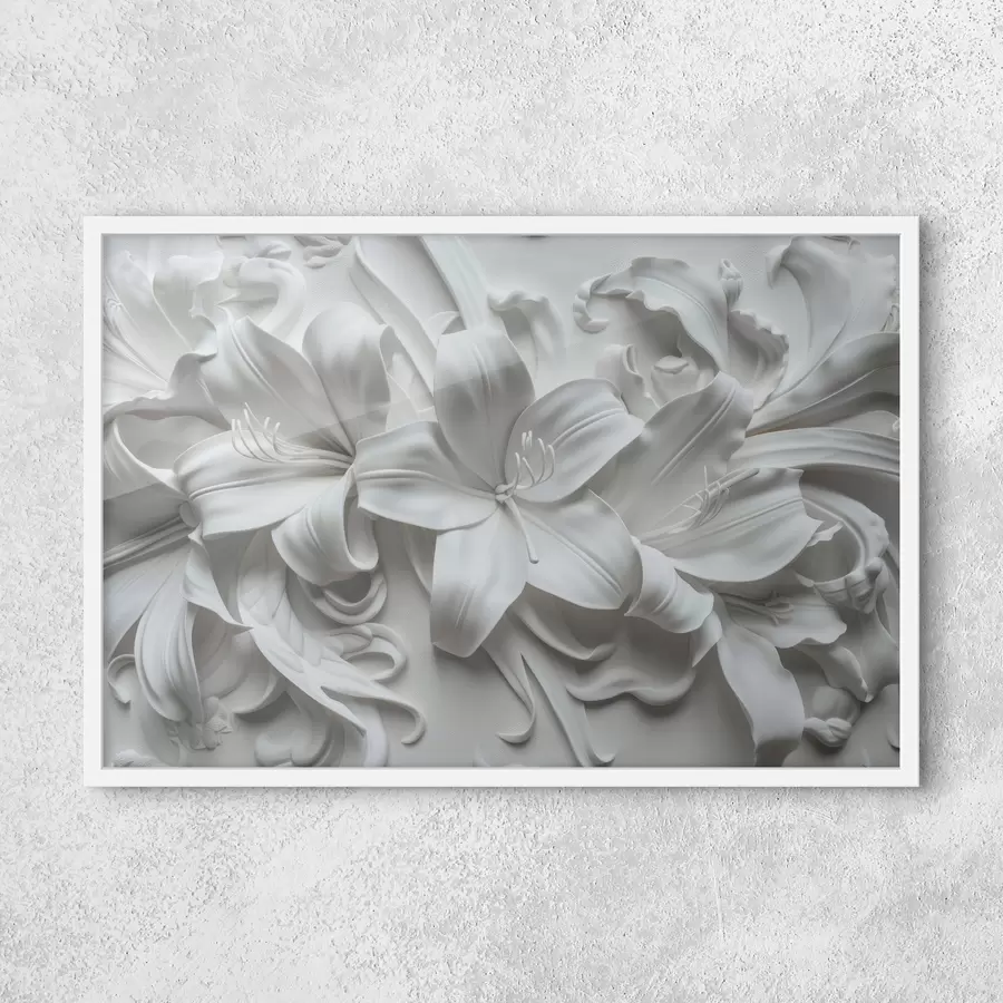 Fototapete Weißes 3D-Relief aus geformten Lilien f39654