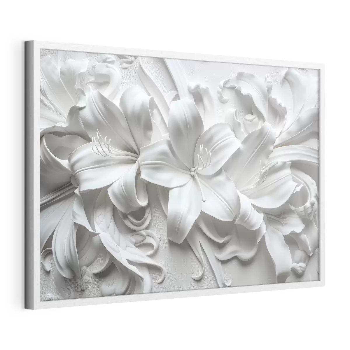 Poster Weißes 3D-Relief aus geformten Lilien f39654